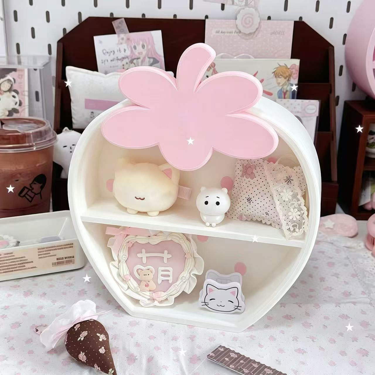 Desk Setup Girly - Cute Strawberry 3D Printed Doll Storage