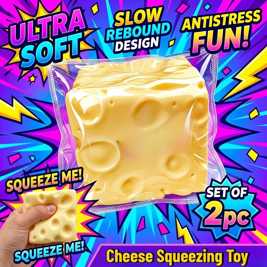 Desk Setup Girl - 2PC Soft Squeeze Mini Cheese Toy,