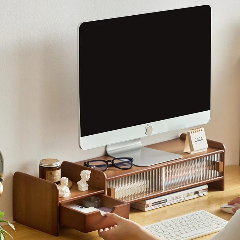 Monitor Riser Wood - ‌Monitor Stand with Drawer-Adjustable Computer Desk