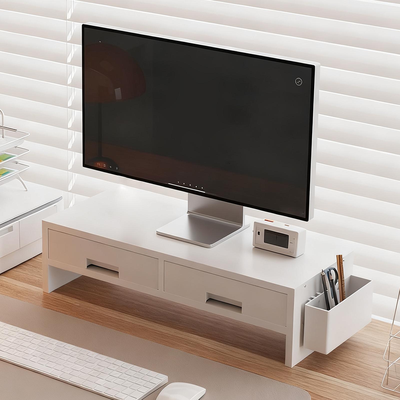 Monitor Riser Wood - Desk Monitor Stand Riser Double Drawer