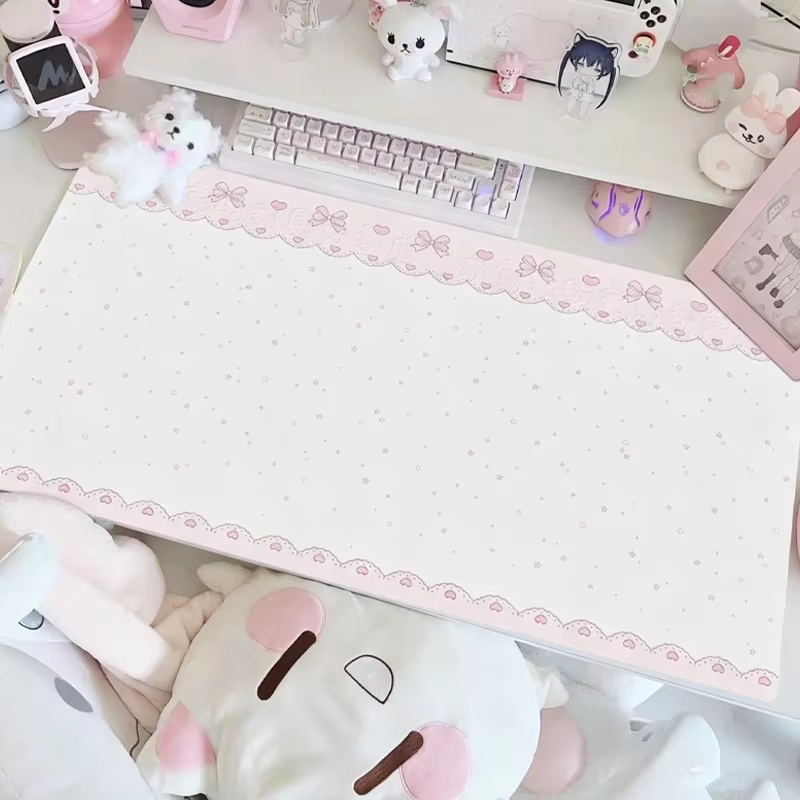Yellow Desk Setup - PU Leather Mouse Pad Sweet Pink