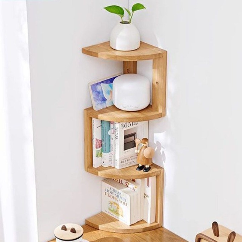 Natural Wood Corner Storage Sh - Desk Setup Oak ulasan dan harga