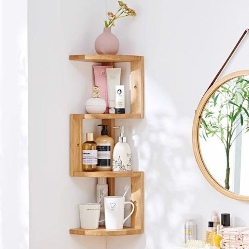 Natural Wood Corner Storage Sh - Desk Setup Oak ulasan dan harga