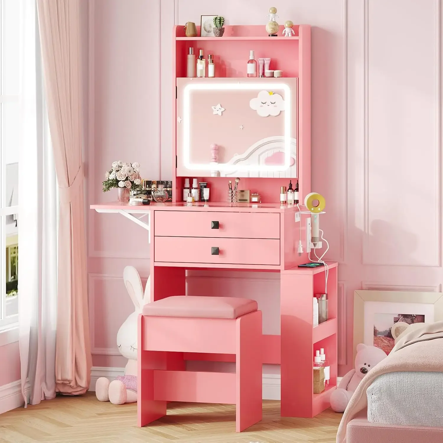 Small Makeup Vanity Desk, 3 Ad - Desk Setup Charging Station ulasan dan harga