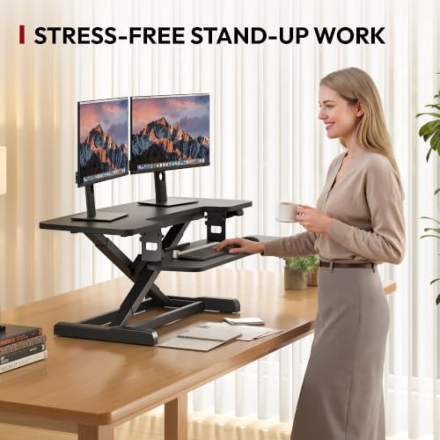 Electric Standing Desk Convert - Monitor Riser Wood ulasan dan harga