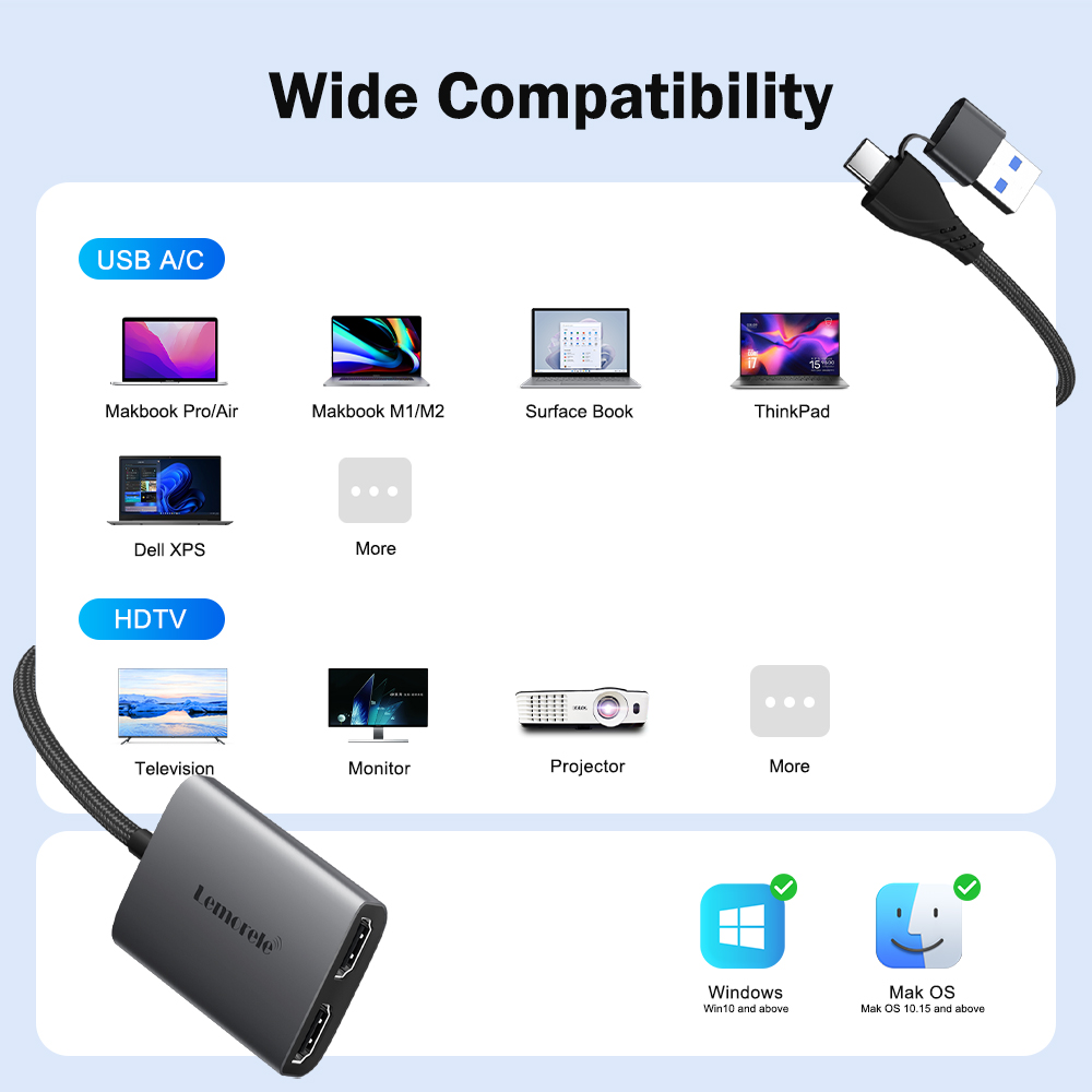 Lemorele Dual HDMI Adapter 4K  - Desk Setup Usb Hub ulasan dan harga