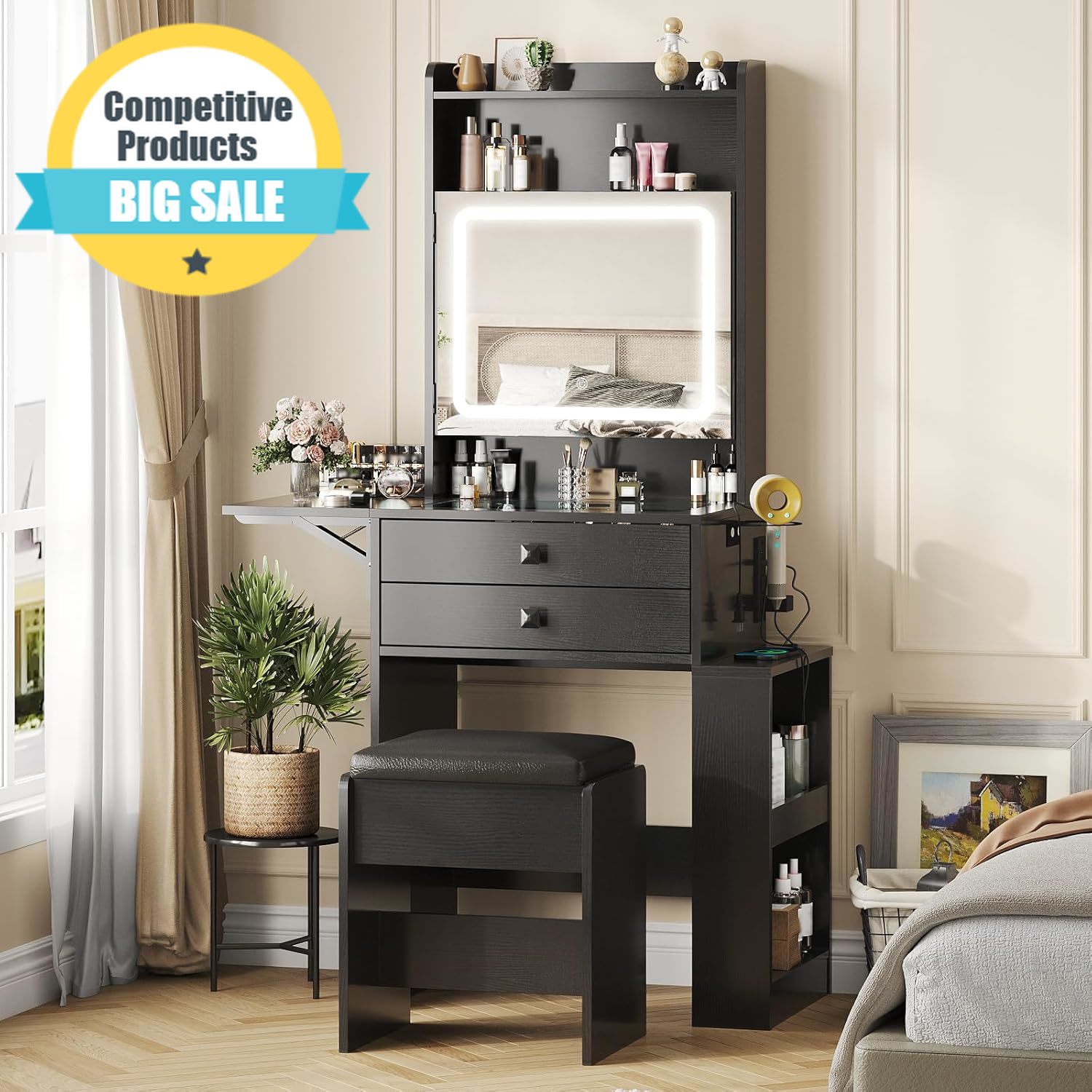 Small Makeup Vanity Desk, 3 Ad - Desk Setup Charging Station ulasan dan harga