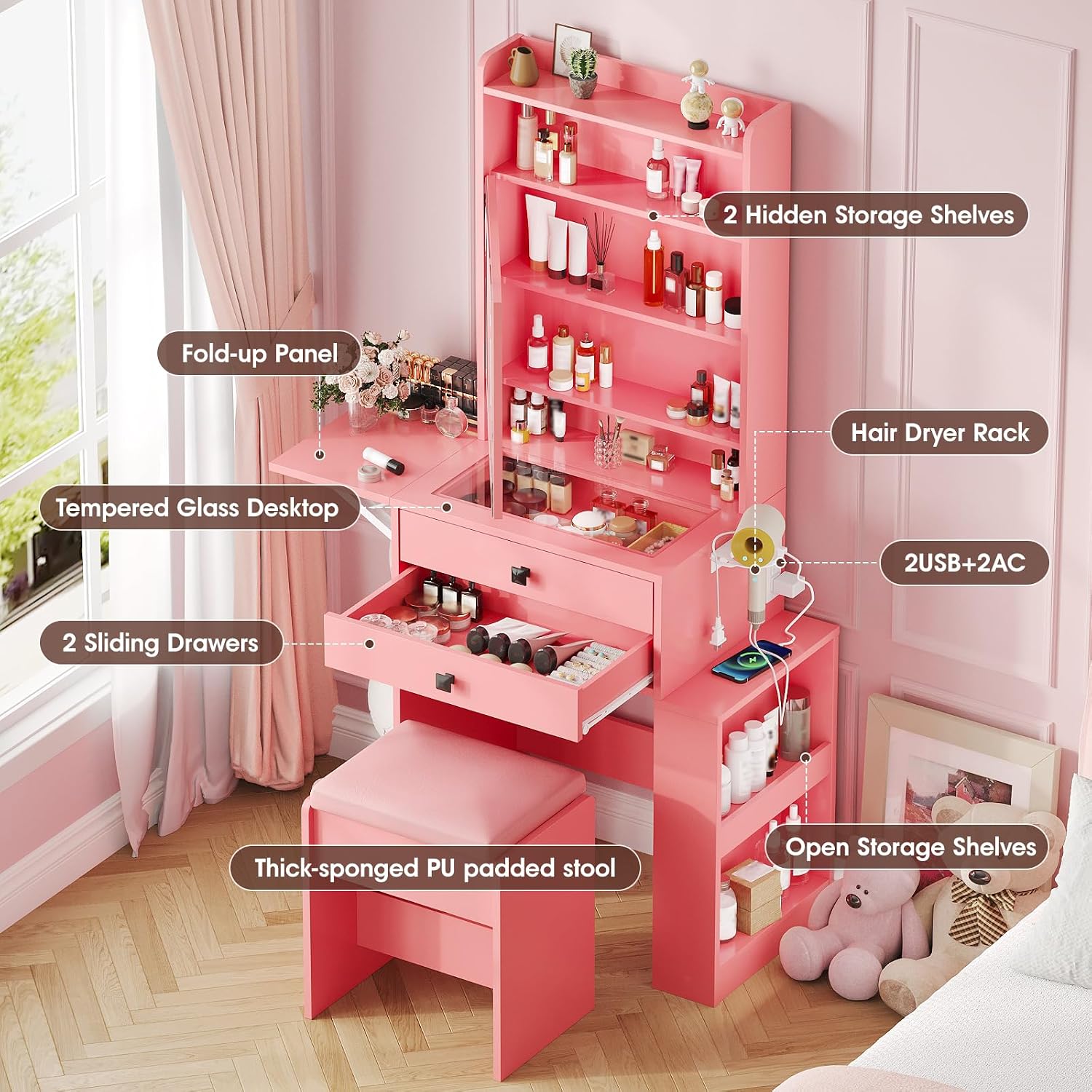 Small Makeup Vanity Desk, 3 Ad - Desk Setup Charging Station ulasan dan harga