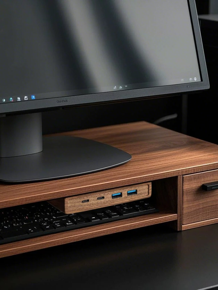 USB 3.2 Hub with Self-Adhesive - Monitor Riser Wood ulasan dan harga
