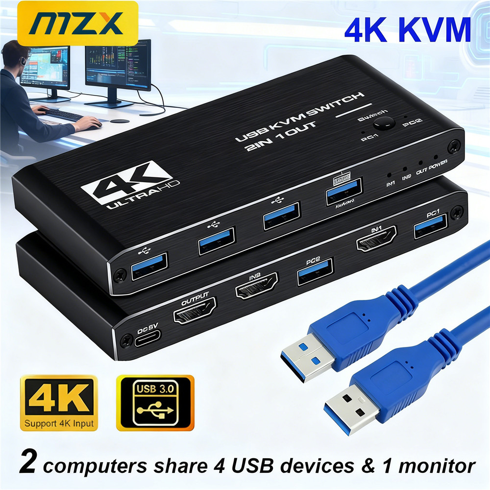 KVM Switch 4K 60Hz Switcher US - Desk Setup Usb Hub ulasan dan harga