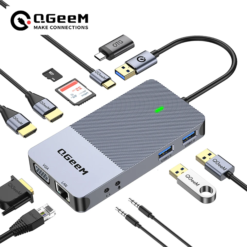 QGeeM USB 3.0 Docking Station, - Desk Setup Usb Hub ulasan dan harga