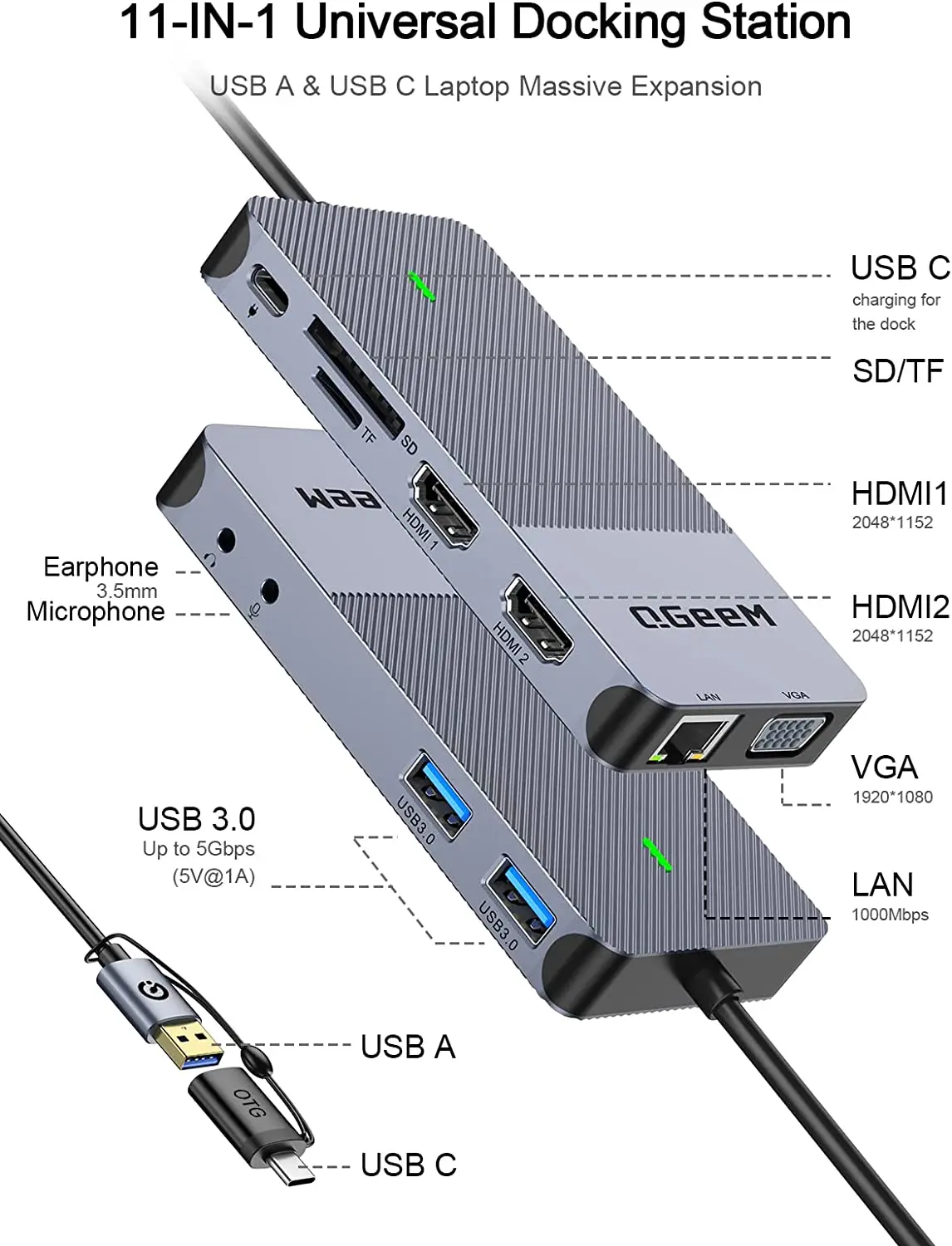 QGeeM USB 3.0 Docking Station, - Desk Setup Usb Hub ulasan dan harga