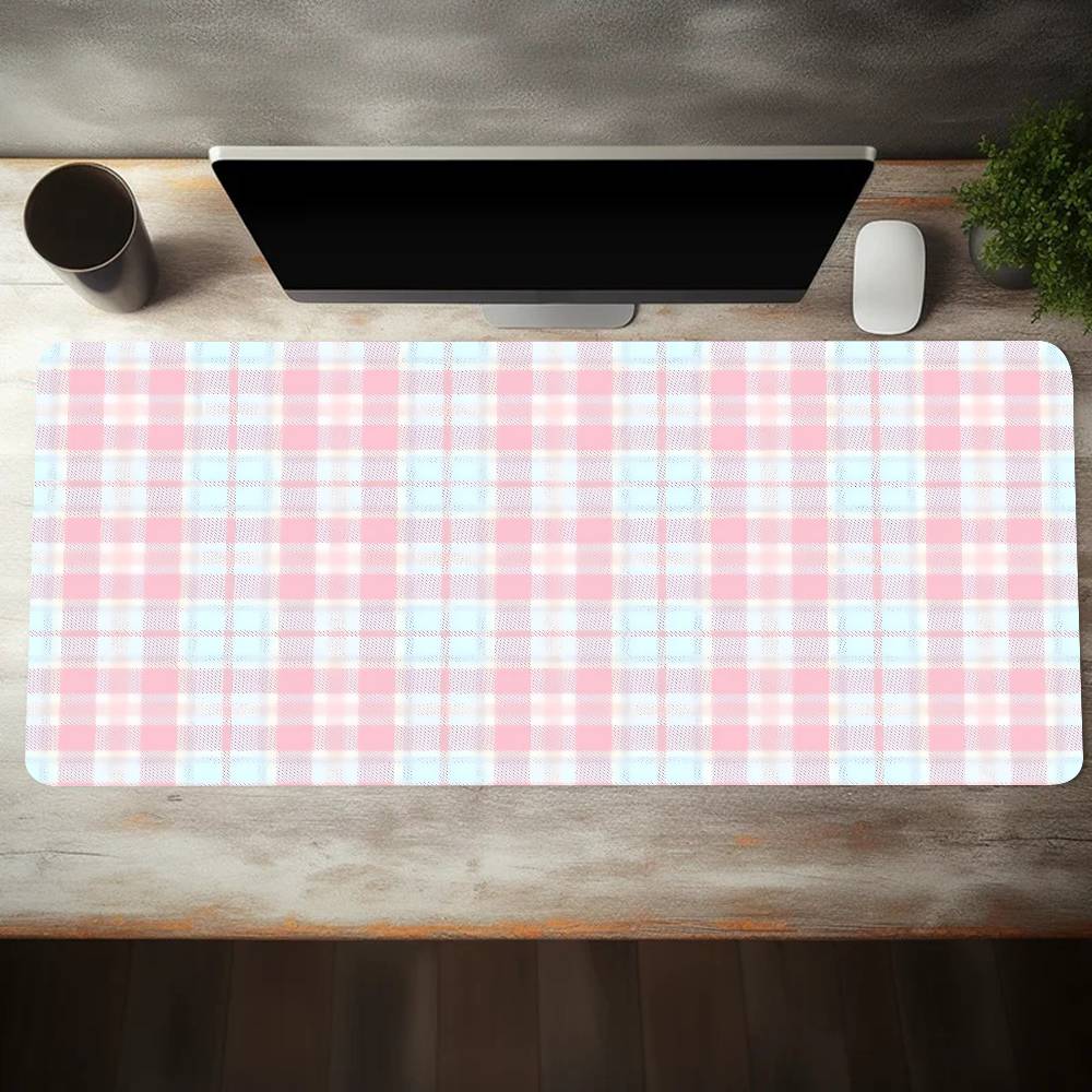 Plaid Pattern Mouse Pad Large  - Yellow Desk Setup ulasan dan harga