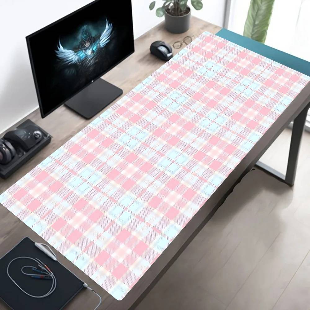 Plaid Pattern Mouse Pad Large  - Yellow Desk Setup ulasan dan harga