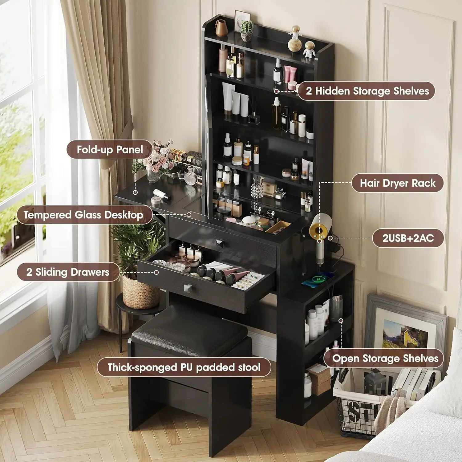 Small Makeup Vanity Desk, 3 Ad - Desk Setup Charging Station ulasan dan harga