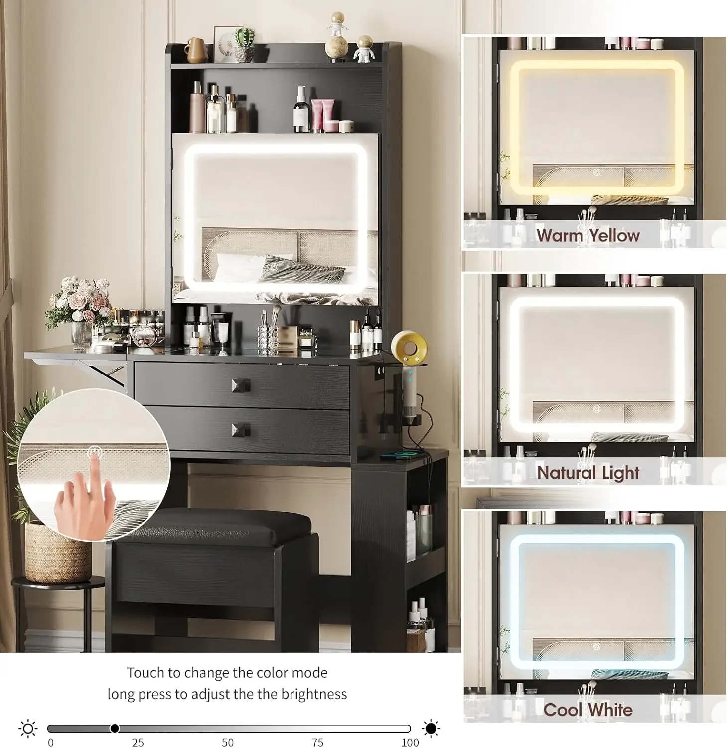 Small Makeup Vanity Desk, 3 Ad - Desk Setup Charging Station ulasan dan harga
