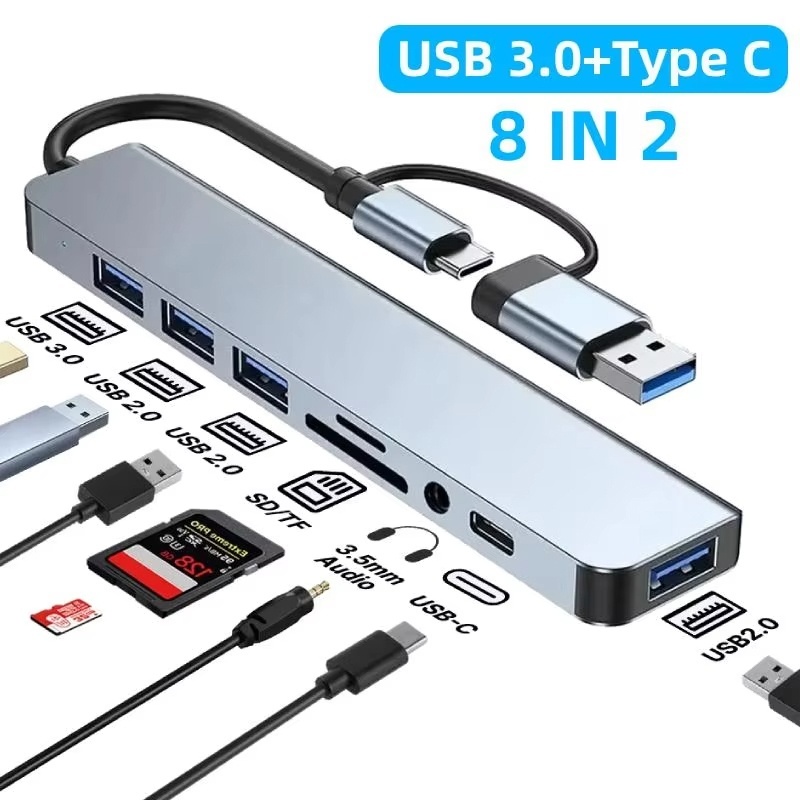 8 In 2 USB Type C HUB Docking  - Desk Setup Usb Hub ulasan dan harga