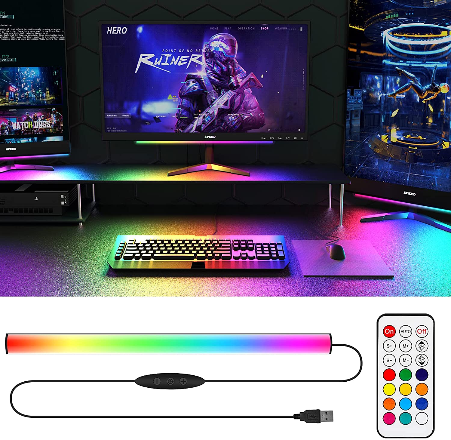 Under Monitor Light Bar RGB Dr - Desk Setup No Monitor ulasan dan harga