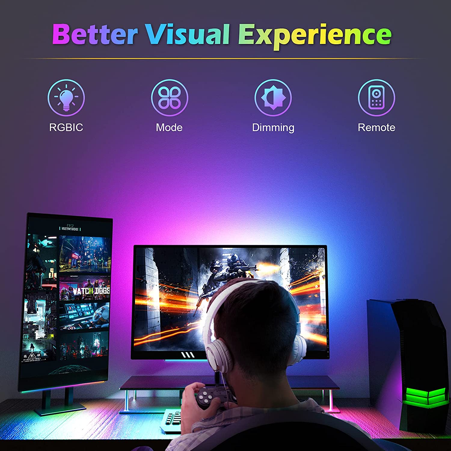 Under Monitor Light Bar RGB Dr - Desk Setup No Monitor ulasan dan harga